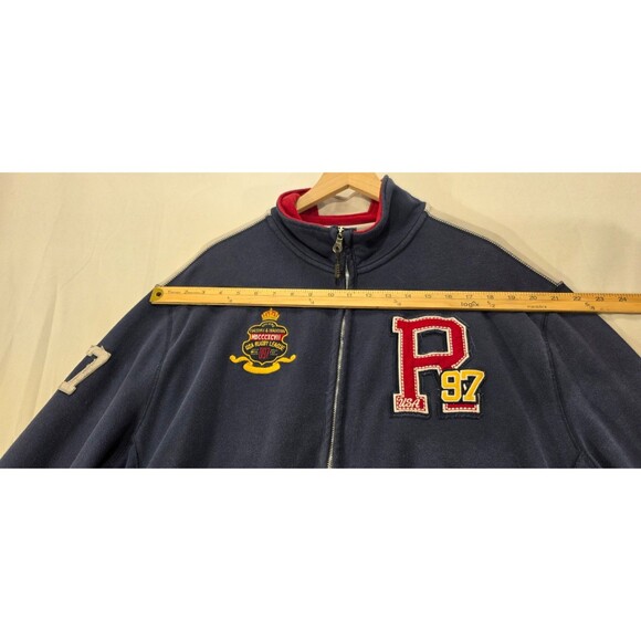 Vintage 90s Rugby USA Starter Jacket Varsity Letterman Patches Zip Navy Blue 2XL - Picture 13 of 16